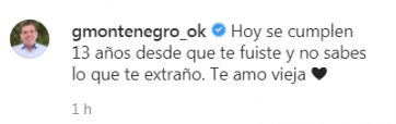 Montenegro y el recuerdo de su madre a 13 años de su fallecimiento