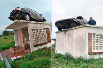 El auto “volador”: chocó y terminó estacionado sobre una garita