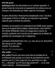 Intento de suicidio de Maxi Giudici: la reacción de Juliana Díaz y el resto de los ex GH al enterarse