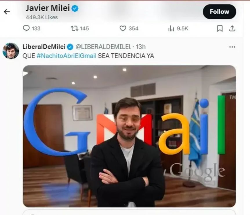 Querellarán a Milei por darle like a una publicación ofensiva que simulaba a Torres con síndrome de down