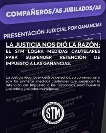 Ganancias: el STM logró las primeras cautelares para jubilados municipales