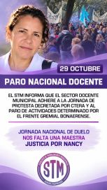 Paro docente y vigilia en Mar del Plata: los gremios reclamarán justicia por Nancy Godoy